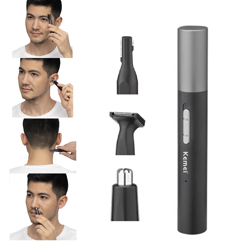 Nose Trimmer - Kemei Pro 充電式鼻毛トリマーペンひげグルーミングキット電動フェイシャルネックラインボディトリマー耳眉毛トリマー男性女性用