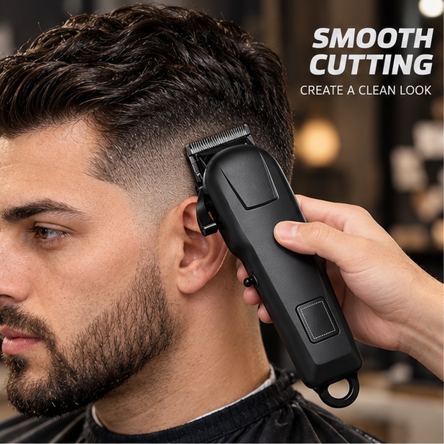 Beard Trimmer - 電動バリカンとシェーバーのセット。バッテリー残量表示機能付き、USB充電式。家庭用メンズグルーミングキット。様々なサイズのガイドコーム、携帯用トリマー、ヘアカットと髭剃りの2WAY仕様。クリーニングブラシと充電ケーブル付属。家庭用パーソナルグルーミングツール。軽量で持ちやすく、ヘアカット、輪郭の整え、髭剃り、毛や輪郭のトリミングに最適。