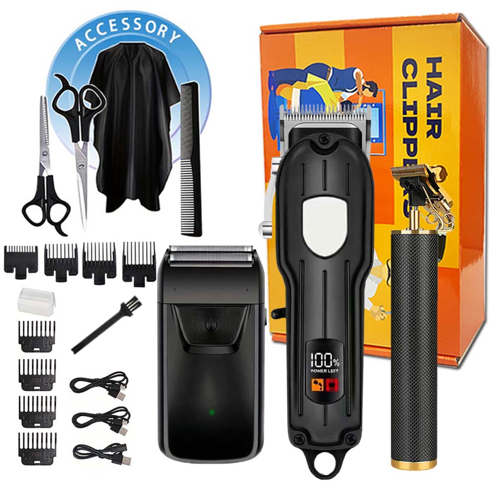 Body Trimmer - LCDディスプレイ付きプロ用バリカンセット、男性用充電式電動トリマー、Tアウトライナー、フォイルシェーバー、ガイドコーム、アクセサリー付き