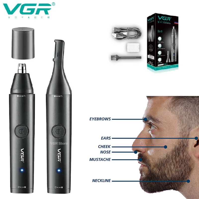 Nose Trimmer - Vgr-充電式電気鼻毛トリマー,洗える,2 in 1,あごひげ,顔の毛,眉毛,眉毛,V-613