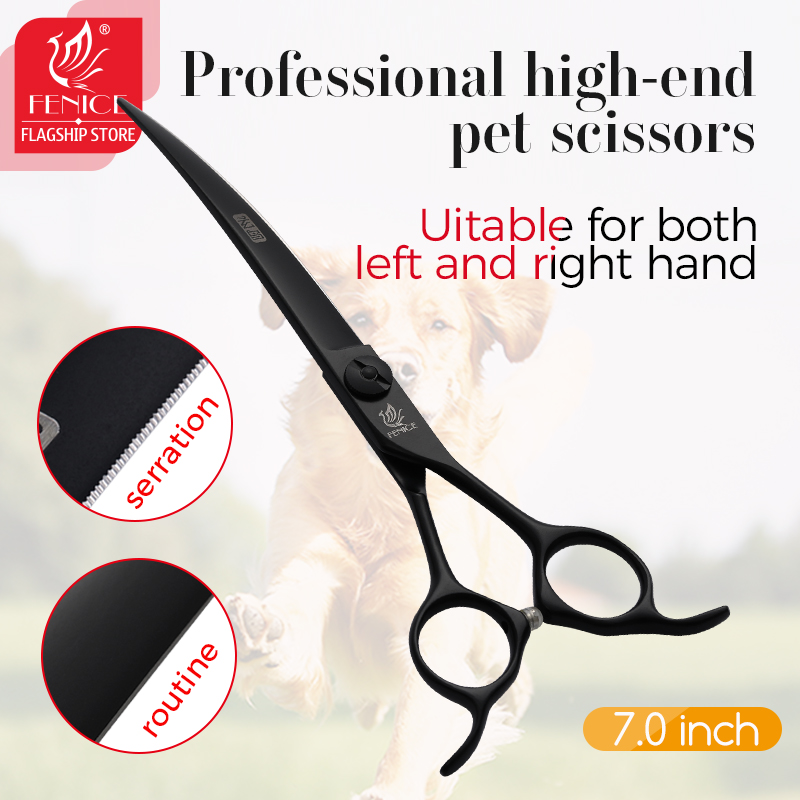 Grooming Scissors - フェニーチェプロフェッショナル7インチカーブカット鋸歯状刃付きペット用ハサミ、犬用グルーミングシザー、マカス、ティヘラス