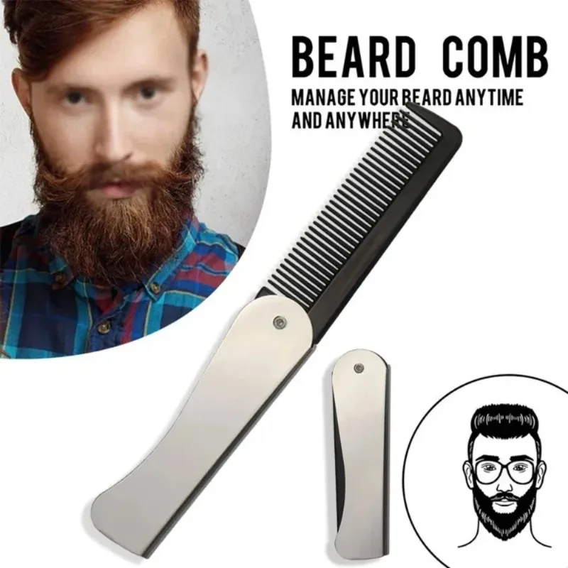Beard Oil - 1個入り、折りたたみ式、静電気防止、ポケットサイズのスチール製ヘアコーム。男性用、オイルヘア用、携帯用、ひげ用。折りたたみ式スタイリングツール。本物の髪の毛に最適。
